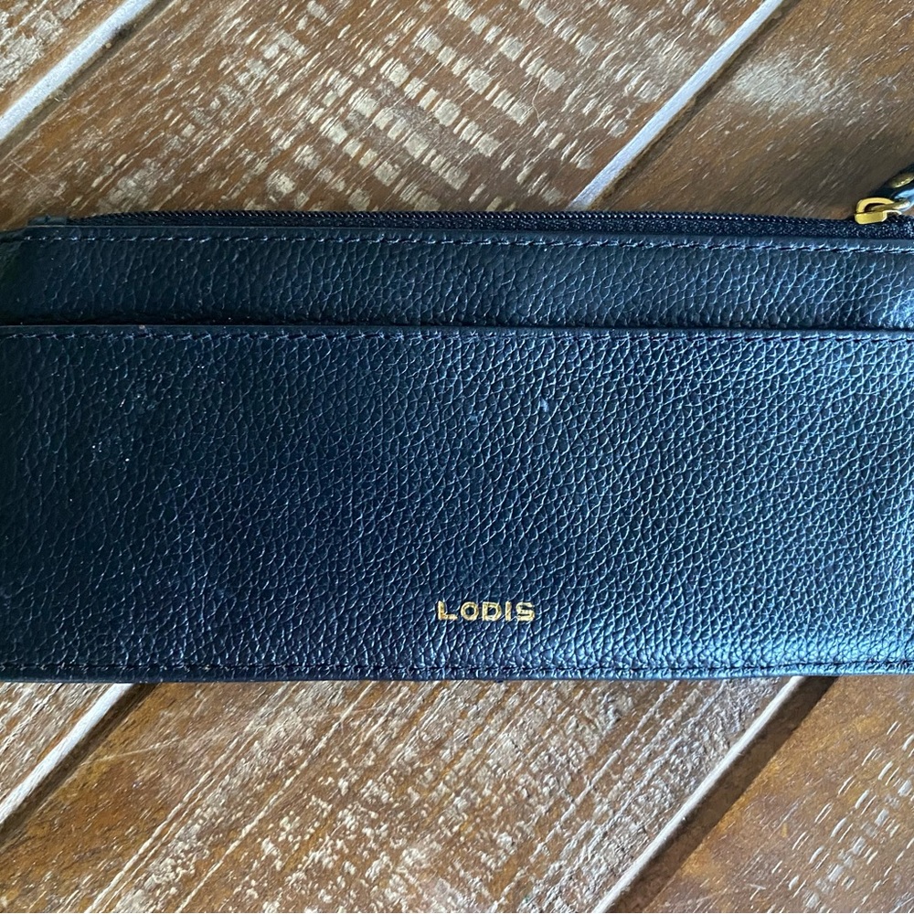 Lodis Black Textured Leather credit card wallet Zip pouch